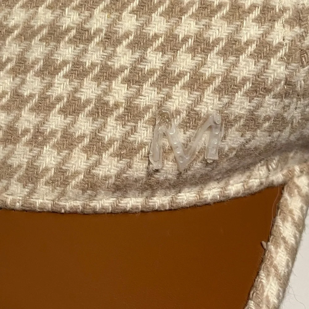 Houndstooth Baseball Cap, PU Leather Brim